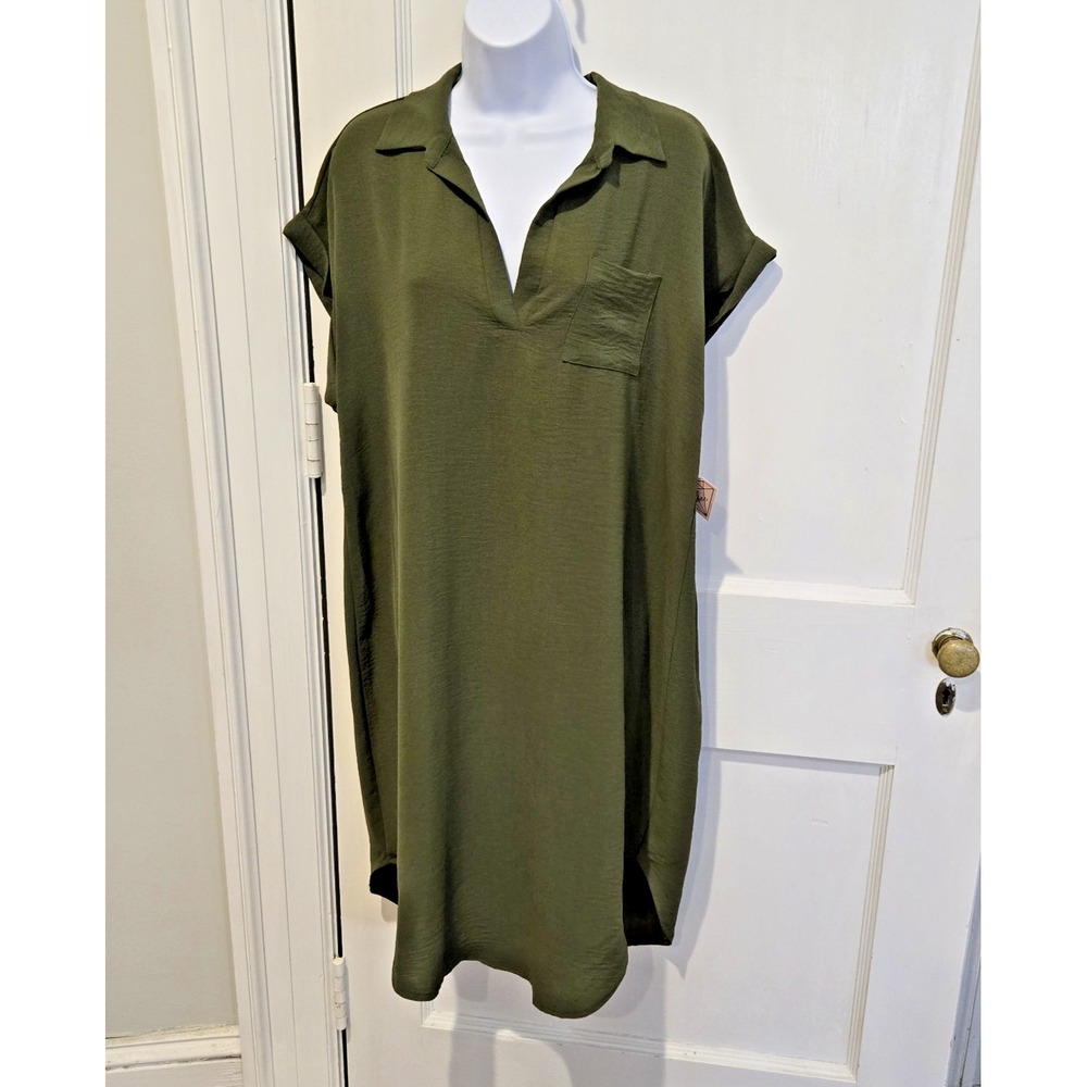 NWT Rubee Women's  Maternity‎ Shirt Dress Olive Green Gauzy Look Size Medium
